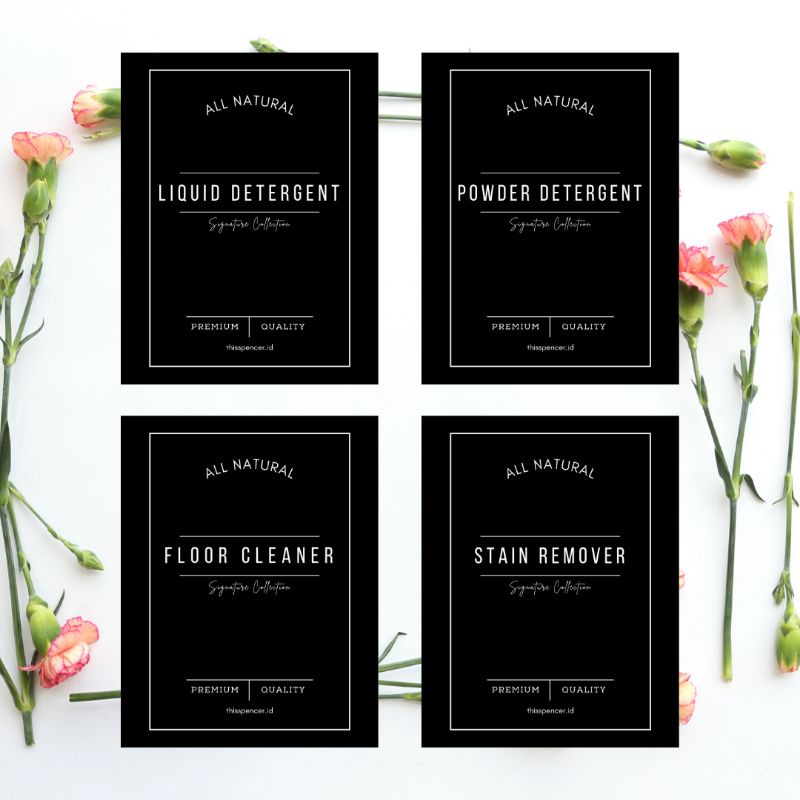 Sticker Label Cleaning Laundry Monochrome Black Nordic Aesthetic
