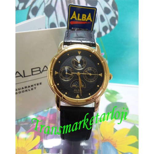 JAM TANGAN WANITA ALBA ASFA92X1 GOLD HITAM ORIGINAL GARANSI RESMI
