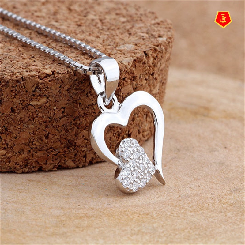 [Ready Stock]Fashion Heart-Shaped 925 Silver Diamond-Studded Necklace Simple Fashion