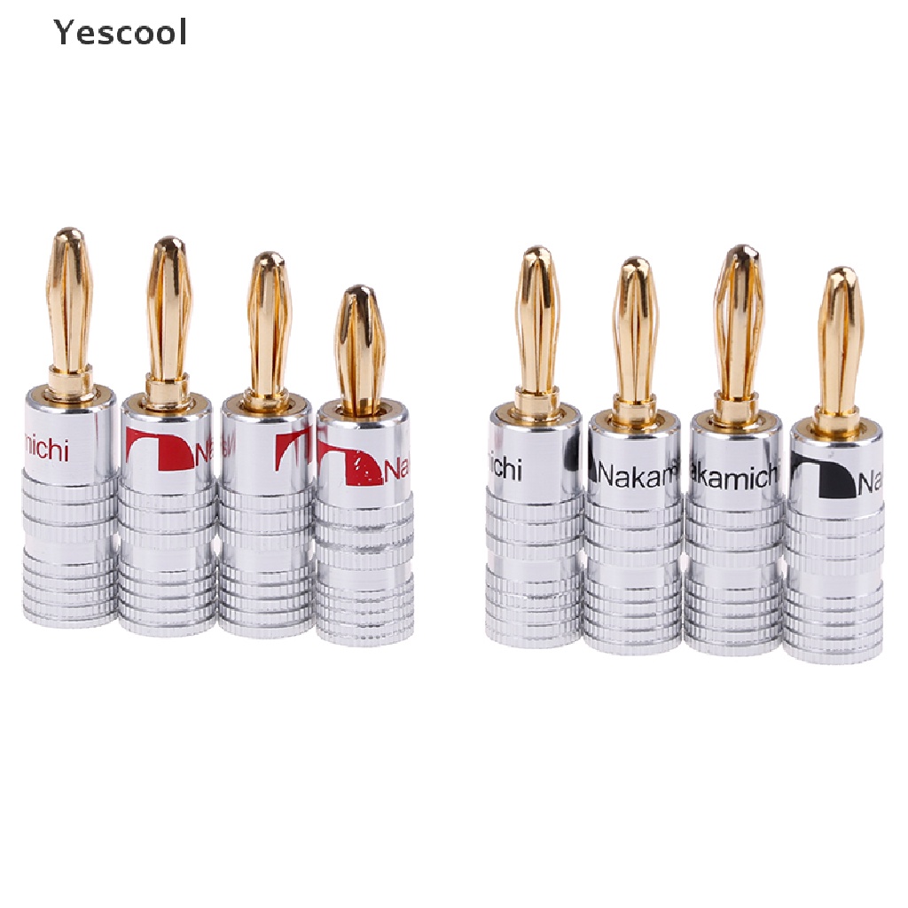 Yescool 4pcs 2 Pasang Konektor Jack Audio banana plug Lapis Emas 24K Untuk Speaker