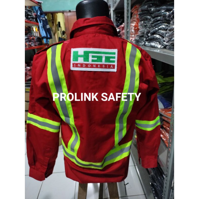 BAJU SAFETY HSE MERAH RESLETING BERLOGO LENGKAP ATASAN WEARPACK