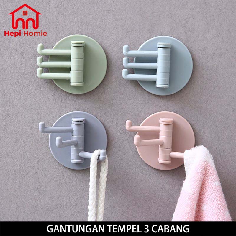 [HH] GANTUNGAN TEMPEL HOOK 3 CABANG PUTAR / TEMPELAN DINDING KAIT TEMBOK PINTU KAMAR MANDI HANGER PENGAIT BAJU SERBAGUNA