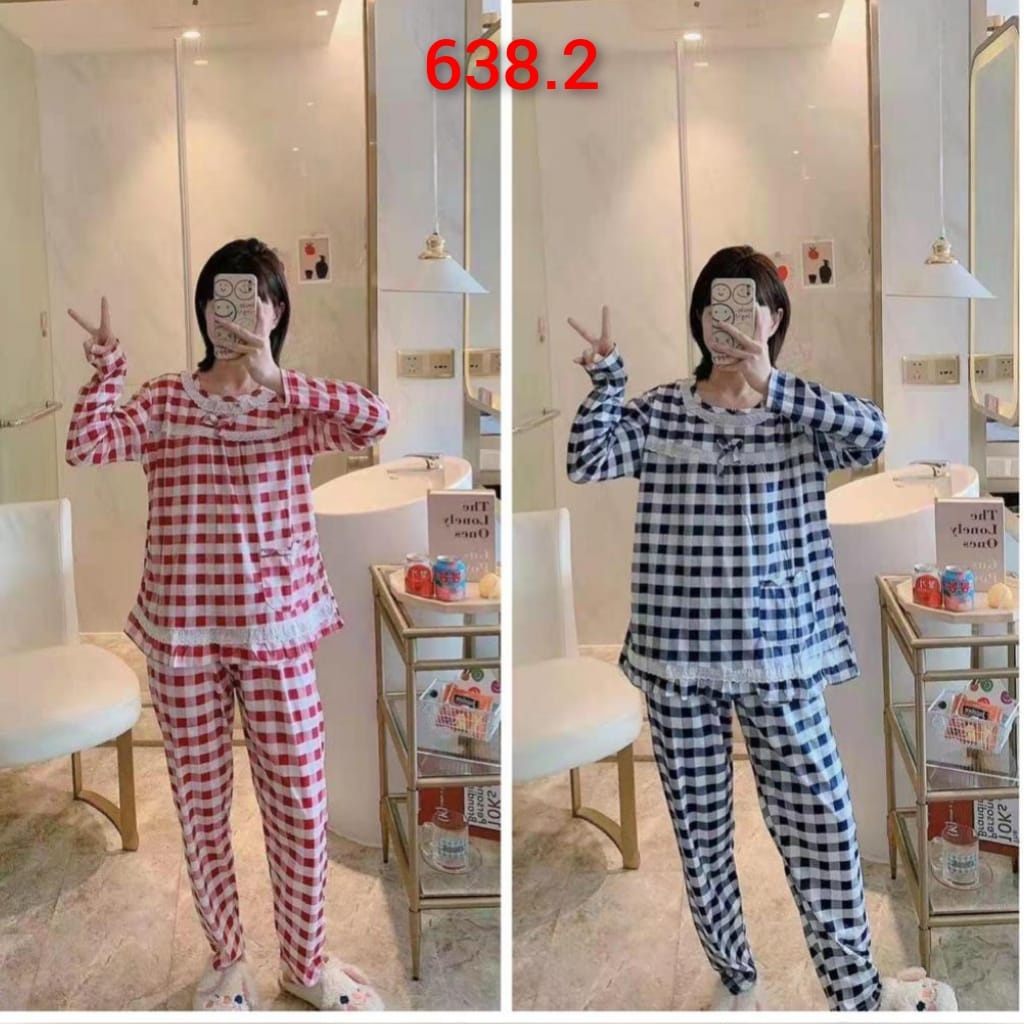 Baju tidur piyama lengan panjang celana panjang bahan spandek import