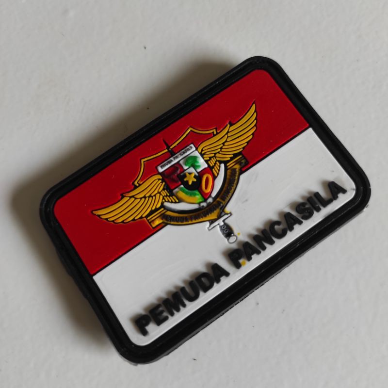 PATCH RUBBER LOGO PP ( PEMUDA PANCASILA) WING'S KOTAK DASAR MERAH PUTIH/TEMPELAN EMBLEM KARET VELCRO