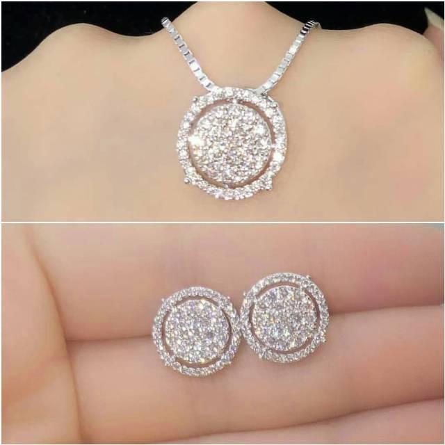 Perhiasan Set Swarovski Perhiasan Kalung Liontin Silver Perak Replika Berlian Anting Silver Perak Pe