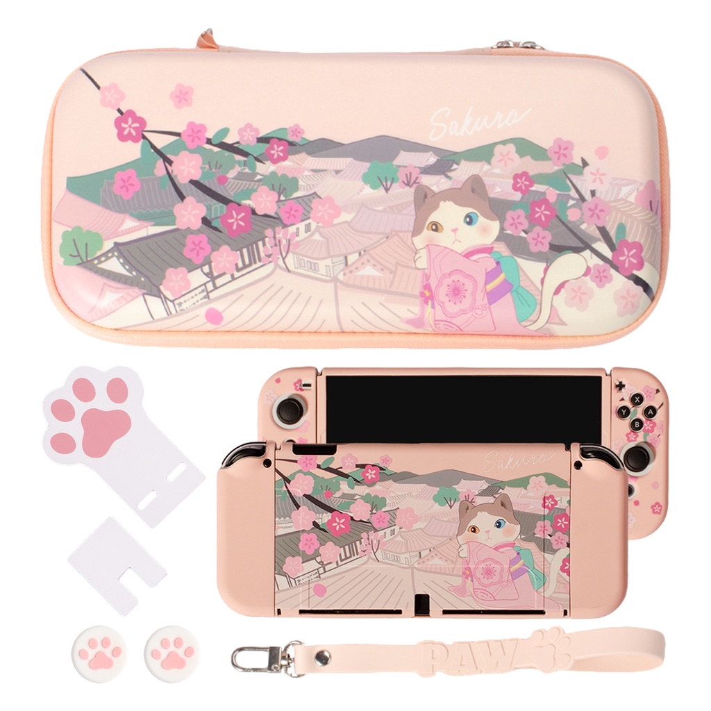 Tas Penyimpanan Konsol Game Nintendo Switch V1 V2 Motif Kucing Sakura