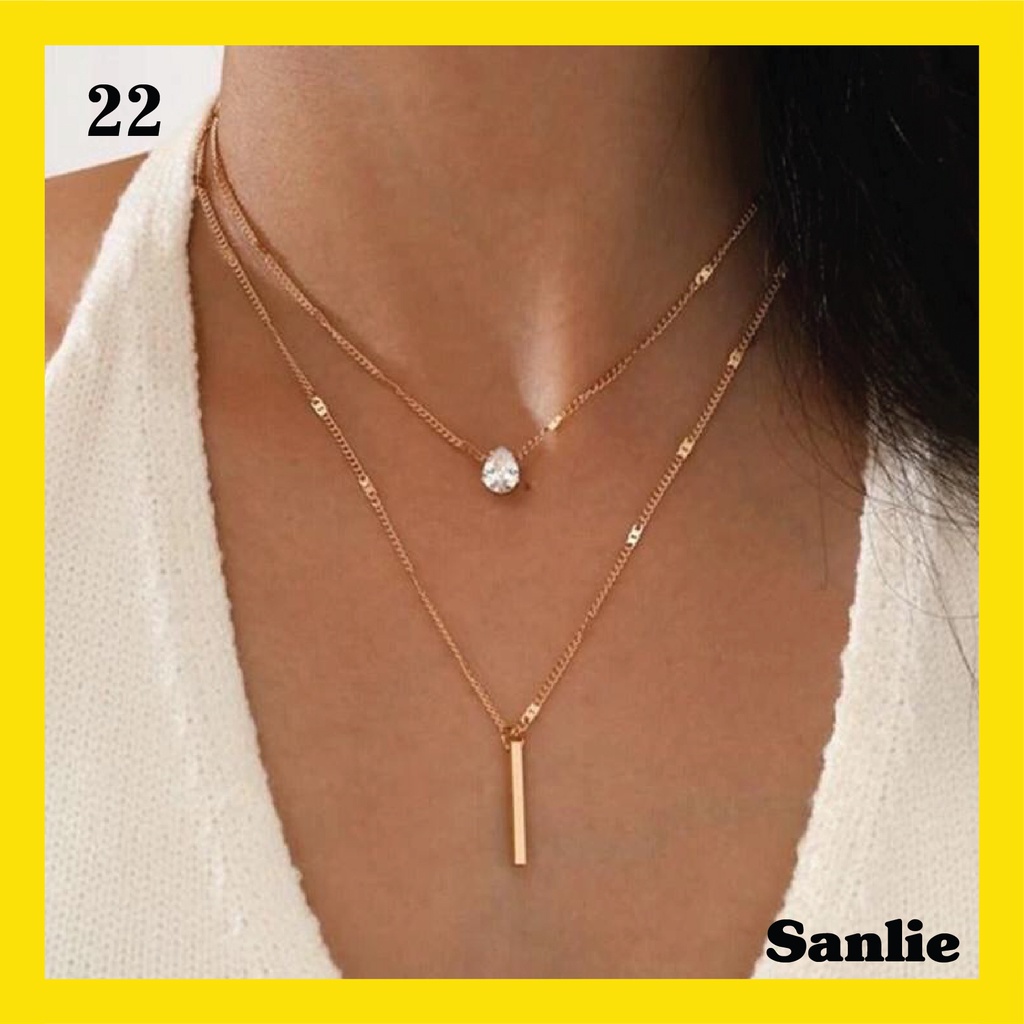 Sanlie Kalung Titanium Wanita Korea  Kalung Liontin Fashion Murah Model Spiral Persegi Panjang 22