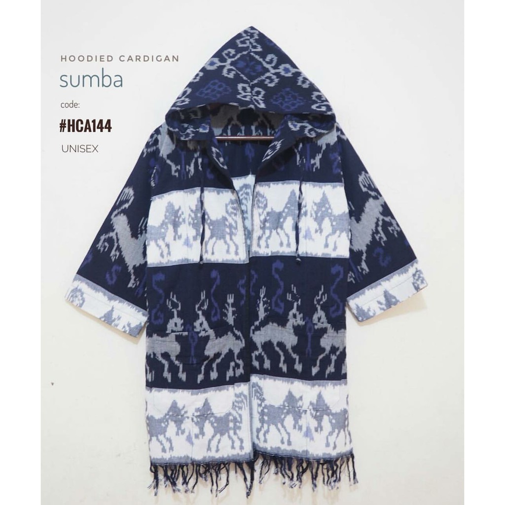 Jaket hoodie - outer tenun - hoodie tenun - bahan tenun jepara motif sumba