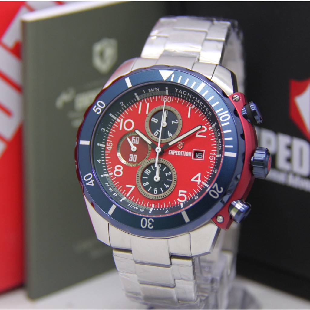 EXPEDITION 6795 PRIA SILVER RED ORIGINAL EXP6795 EXP 6795 JAM TANGAN COWOK ARLOJI COWOK