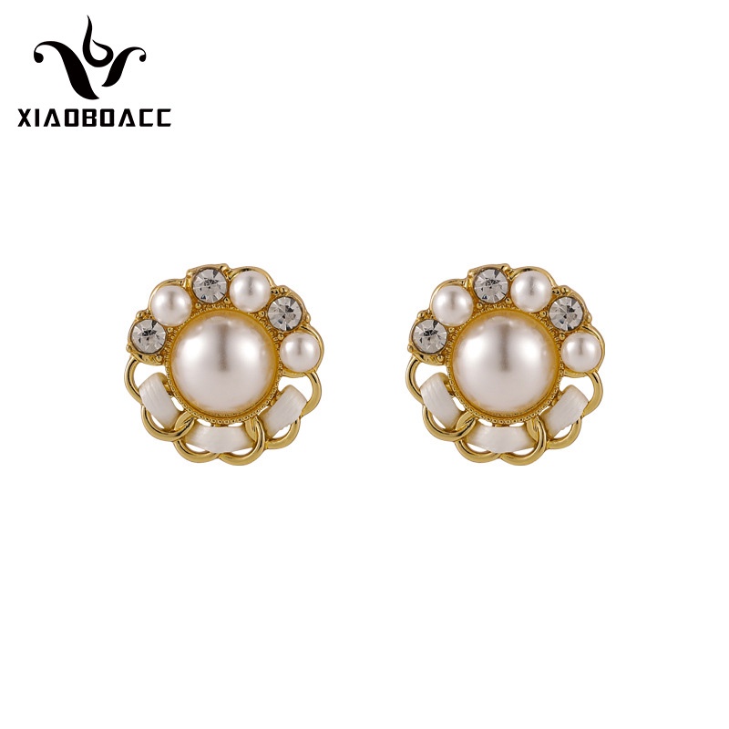 XiaoboACC Anting Tusuk Desain Bunga Hias Mutiara + Zircon Gaya Korea Untuk Wanita