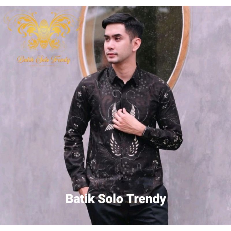 MOTIF GURDO HITAM KEMEJA BATIK PRIA /BAJU BATIK PRIA LENGAN PANJANG HEM ATASAN MURAH KAIN HALUS FULL FURING