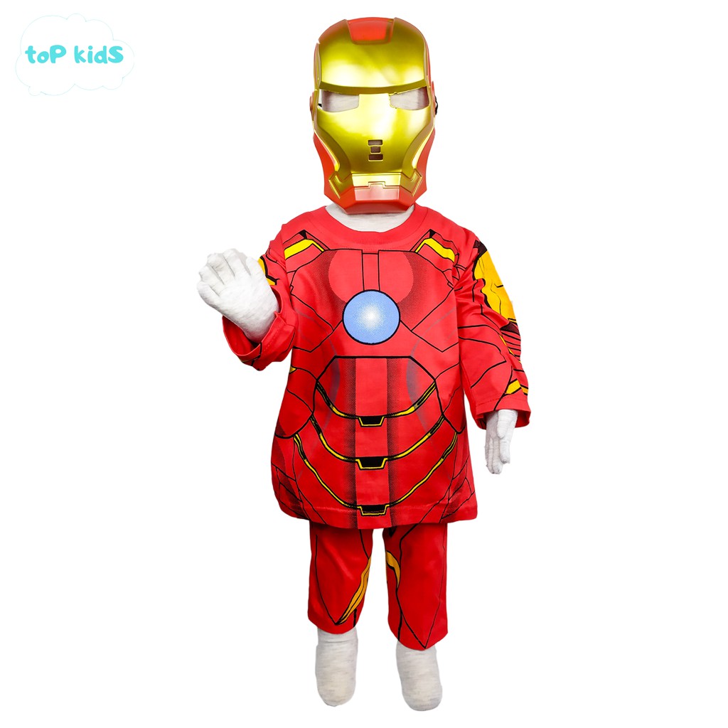 Setelan Kostum Anak Laki-Laki Iron Man Gratis Topeng