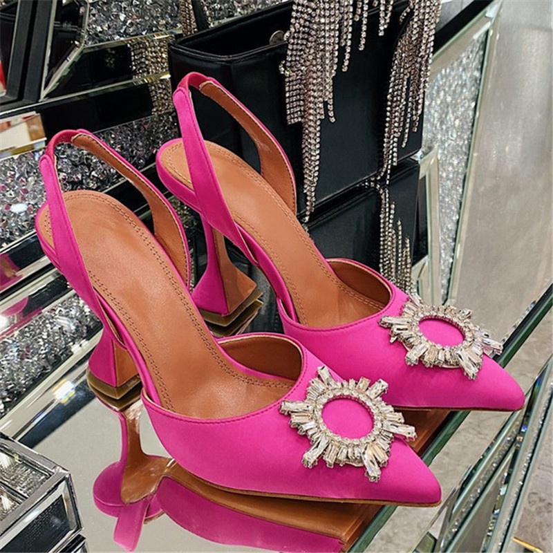 Kristal Gesper Bor Wanita Pompa Kantor Wanita Kualitas Tinggi Sepatu Pernikahan Mawar Merah Satin Se