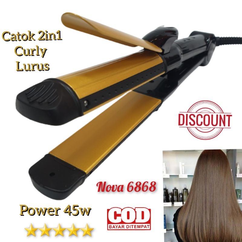 TARABABYSTORE-Alat Catokan Rambut Keriting Curly Dan Lurus 2in1 Nova 6868T