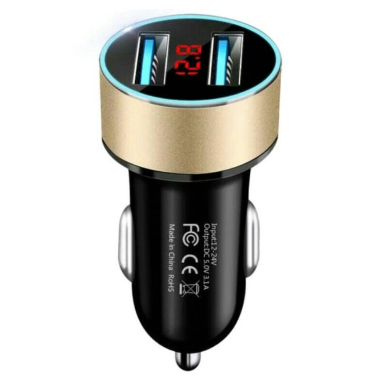 charger hp mobil fast charging 12 volt - 24 volt 2 port dan voltmeter 3.1 A output