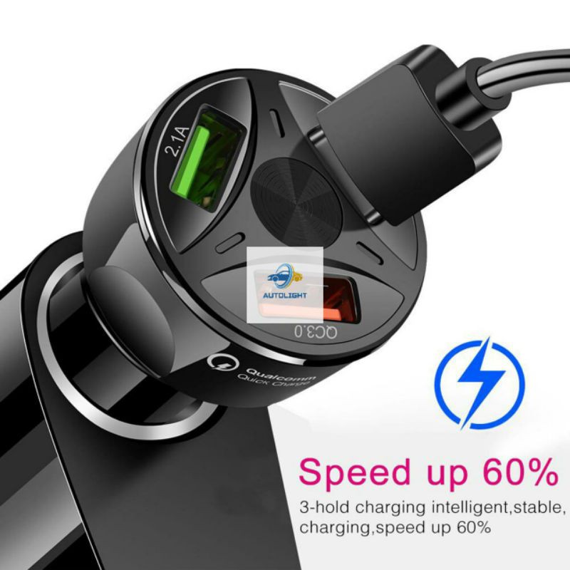 Car Charger Hp Mobil 3 USB Ports QC 3.0 Fast Charging