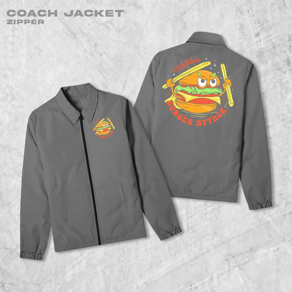 Fortglass Burger Coach Zipper Jaket Polos Pria Jaket Parasut Unisex