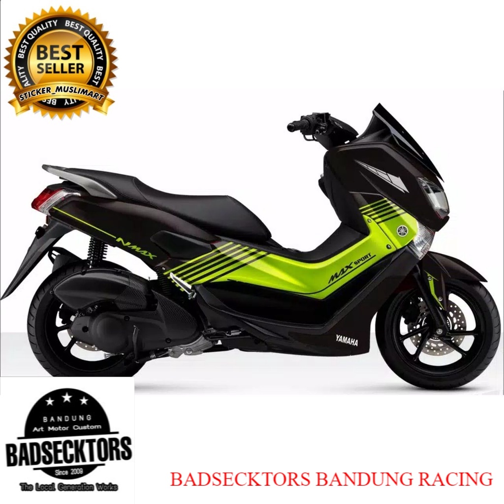 Decal Motor Nmax motif Hitam Grafis stabilo hijau keren