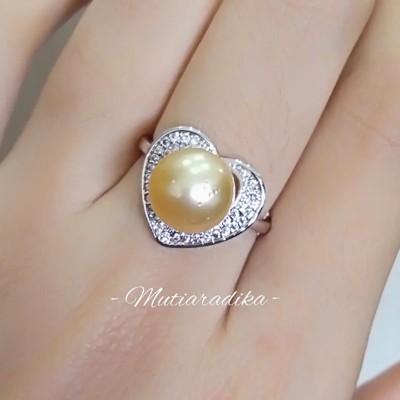 Cincin Rodhium Mutiara Model Hati