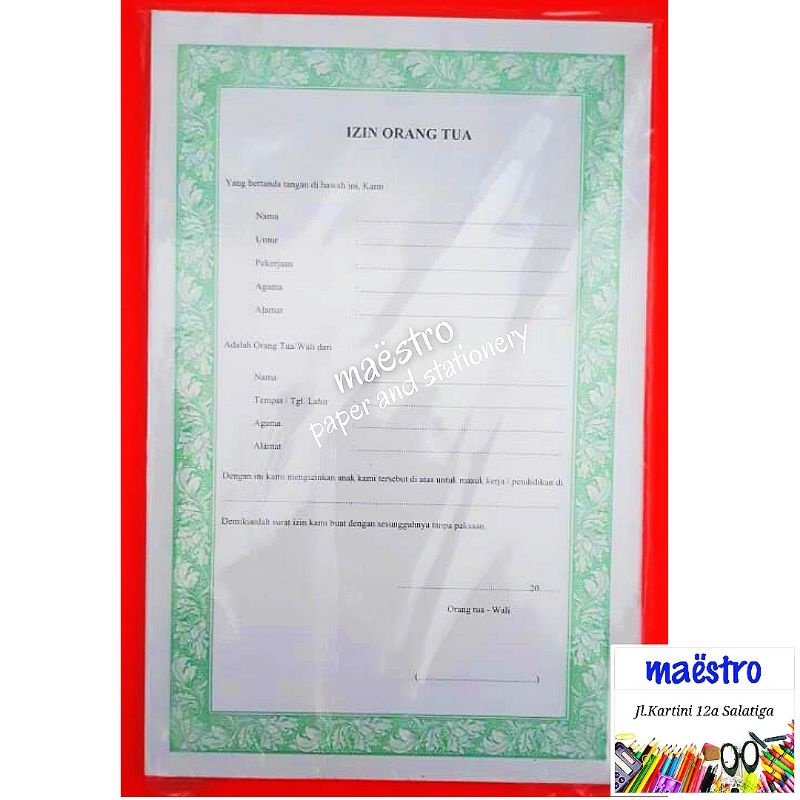 

Surat Ijin Orang Tua berkas lamaran kerja