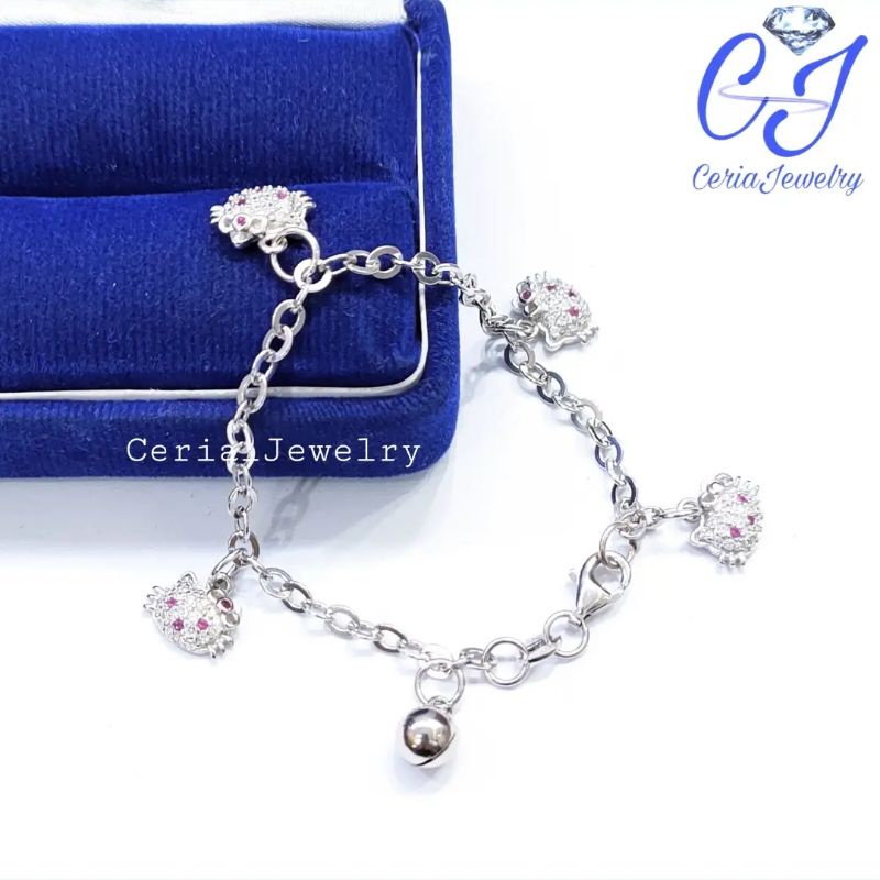 Gelang Anak Perak Asli Silver 925 Lapis Emas Model Rantai Hellokitty _ Perhiasan Perak Anak