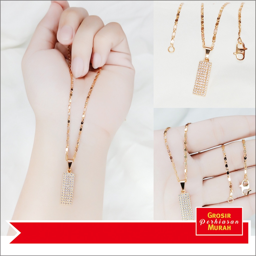 Grosir (SSC) Kalung Xuping Wanita Model Emas 24K Tempe Free Persegi Panjang Permata - Xuping Gold