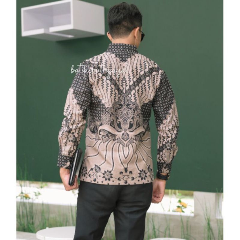 SONGGOLANGIT kemeja batik pria modern lengan panjang lapis furing