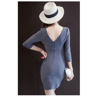 4246935 Dress Gray Oblique Sexy Stripe Cotton, back zipper  (S,M,L)