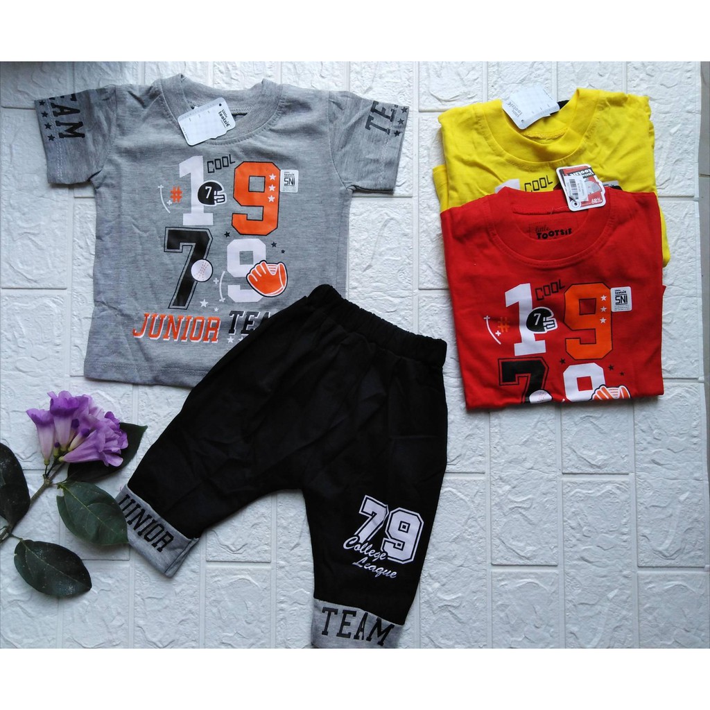 Little Tootsie Baju Anak Setelan Kaos Dan Celana Lutut Katun Sablon All Size