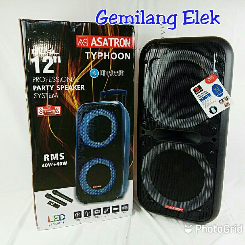 Speaker Portable Wireless ASATRON TYPHOON 2 x 12 inch