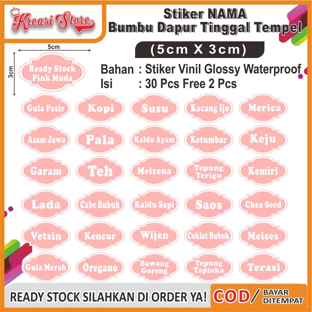 

COD✔ Stiker Label Bumbu Dapur Waterproof Isi 30 Pcs uk 3x5cm Ready Stock Free 2pcs