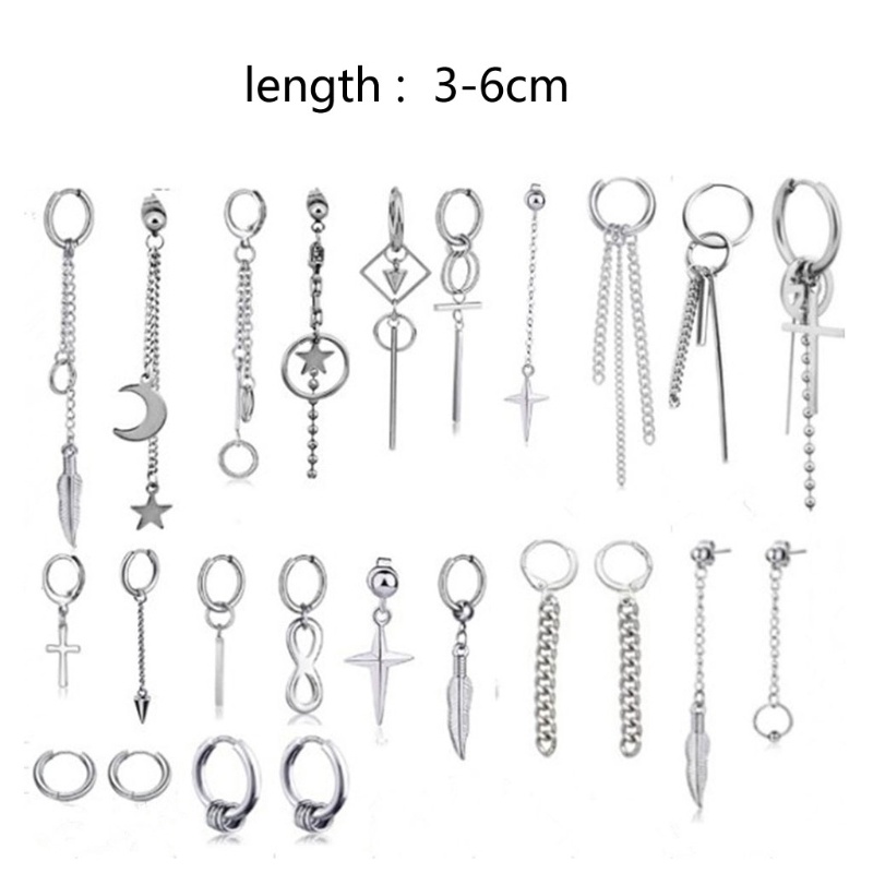 SIY  24Pcs Huggie Hoop Earring Stainless Steel Dangle Hinged Feather Drop  Earrings