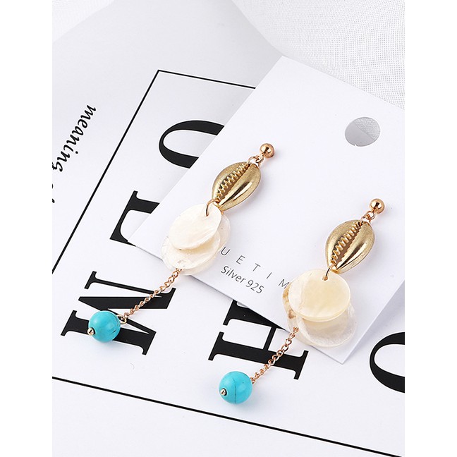 LRC Anting Tusuk Fashion Gold Alloy Shell Tassel Earrings Y61845