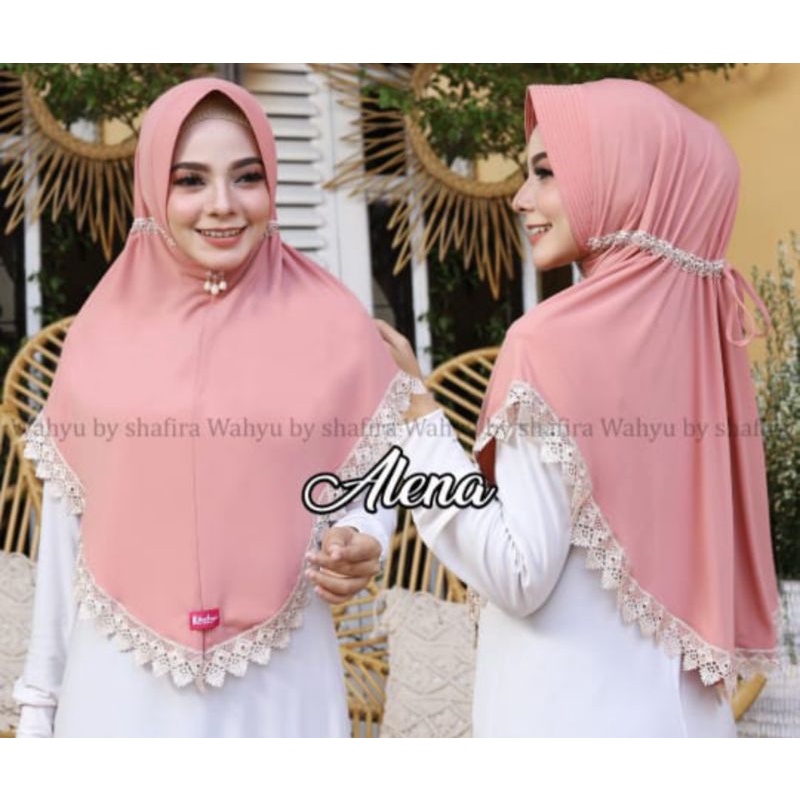 Jilbab instan serut renda