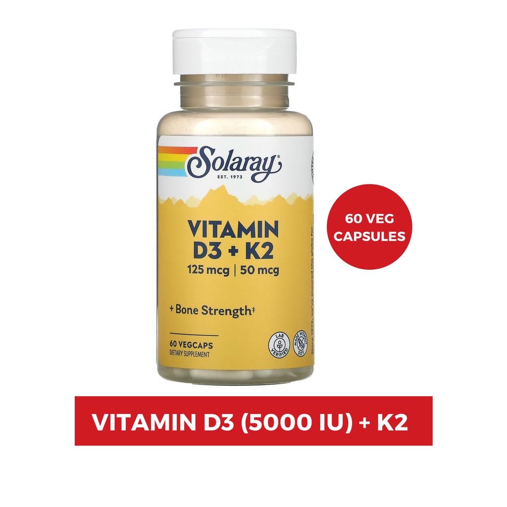 Vitamin D3 K2 Solaray (5000IU) - 60 Veg Capsules