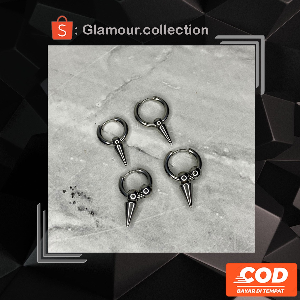 [COD] Anting Tindik Telinga Pria Titanium Model Bulat/Ring Bandul Kerucut Bulat Ala Kpop SILVER