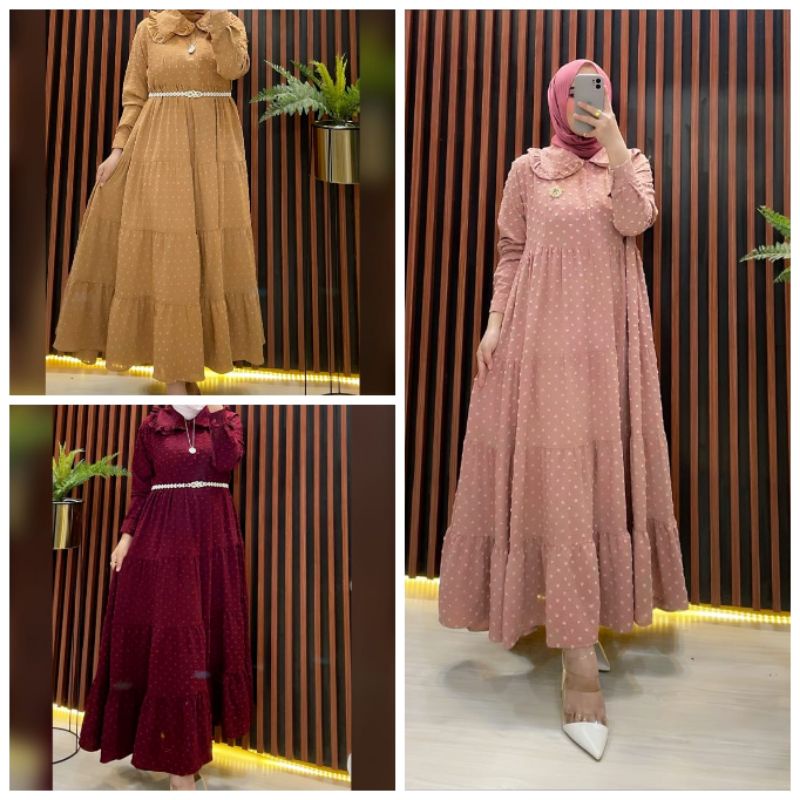 Midi Dress Elnita Collections Bahan Rubiah Crinkle Premium