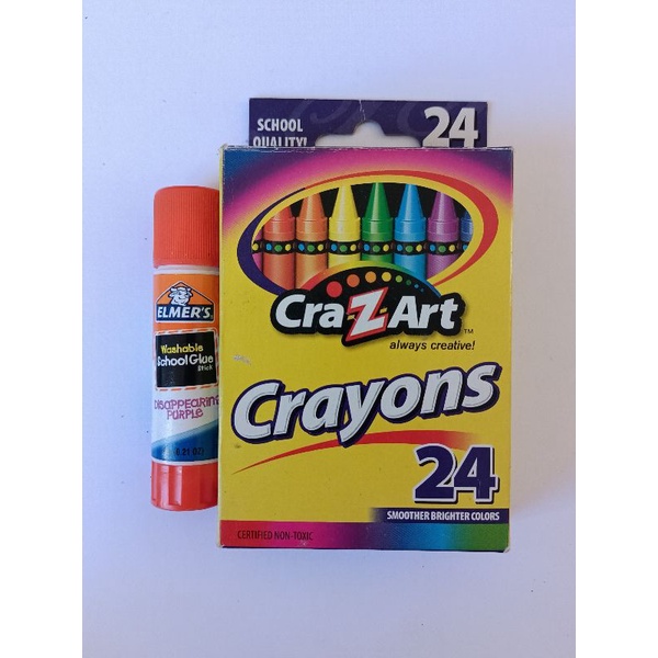 

CrazArt crayons 24 warna (impor) + free Elmer's glue
