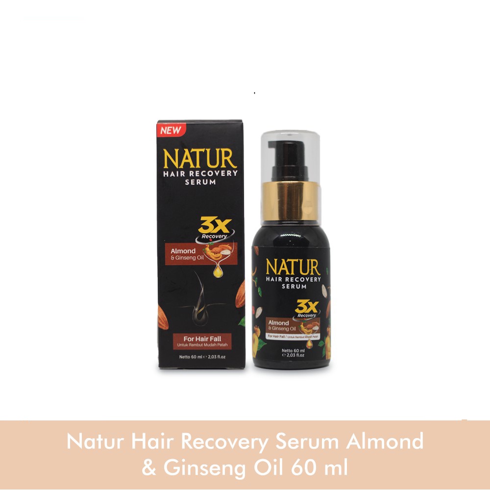 NATUR Hair Recovery Serum 60ml for Dull Damage Hair Fall - Almond &amp; Ginseng Oil / Aloe Vera / Olive