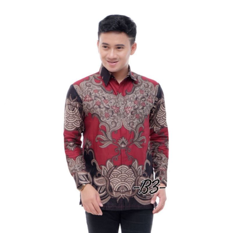 Batik pria / BajuBatikpria / Kemejabatiklenganpanjang size m l xl Atasan batik seragam terlaris