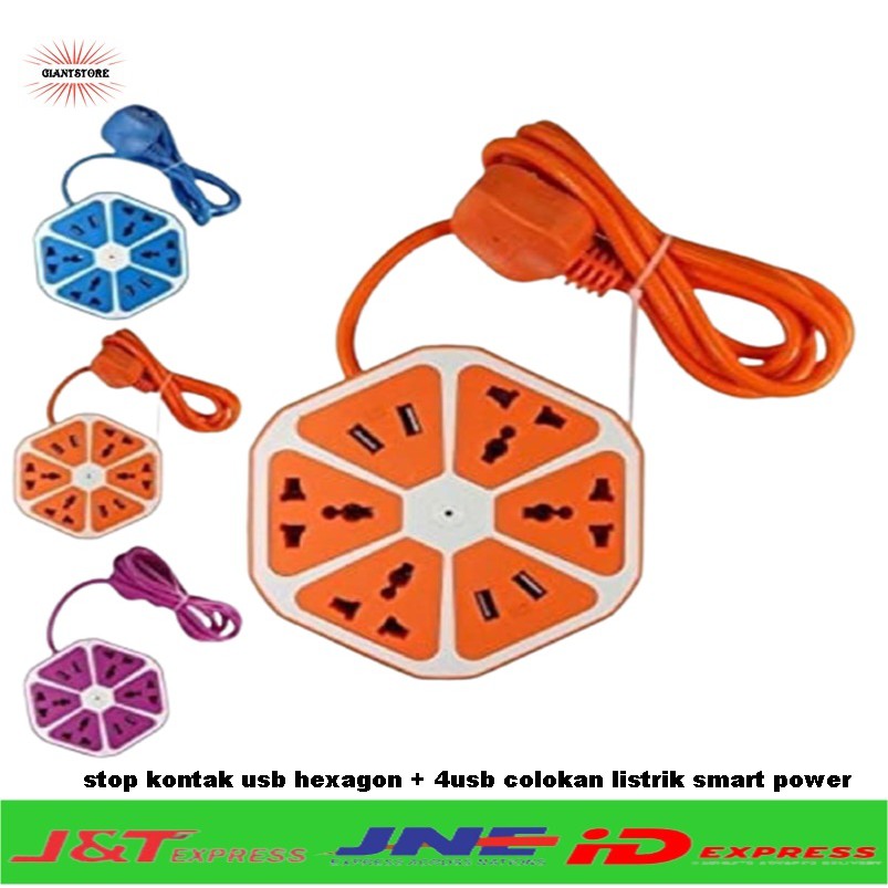 stop kontak usb hexagon + 4usb colokan listrik smart power