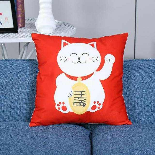 Sarung Bantal Maneki Neko Kado Imlek Murah Dekorasi Imlek Kucing Hoki