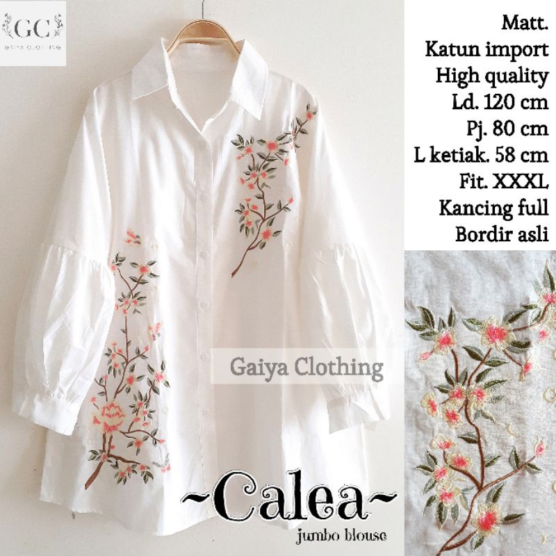 TUNIK KEMEJA JUMBO PUTIH WANITA BORDIR KATUN TERBARU LD. 120 -  CALEA BLOUSE