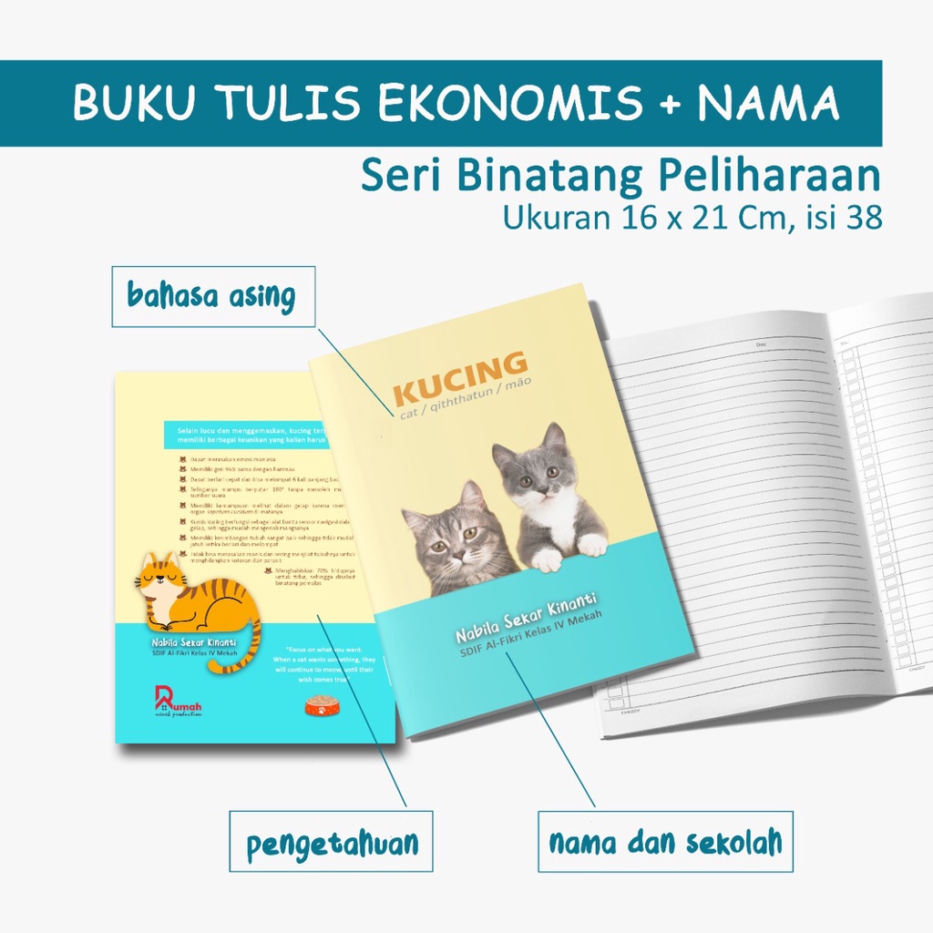 

Buku Tulis 38 Lembar Cover Binatang / Custom Nama Sendiri