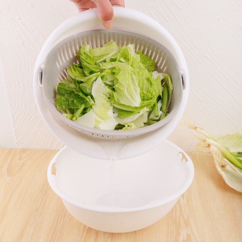 Keranjang Pengering Buah / Sayuran Model Dua Lapis Dapat Diputar Untuk Dapur