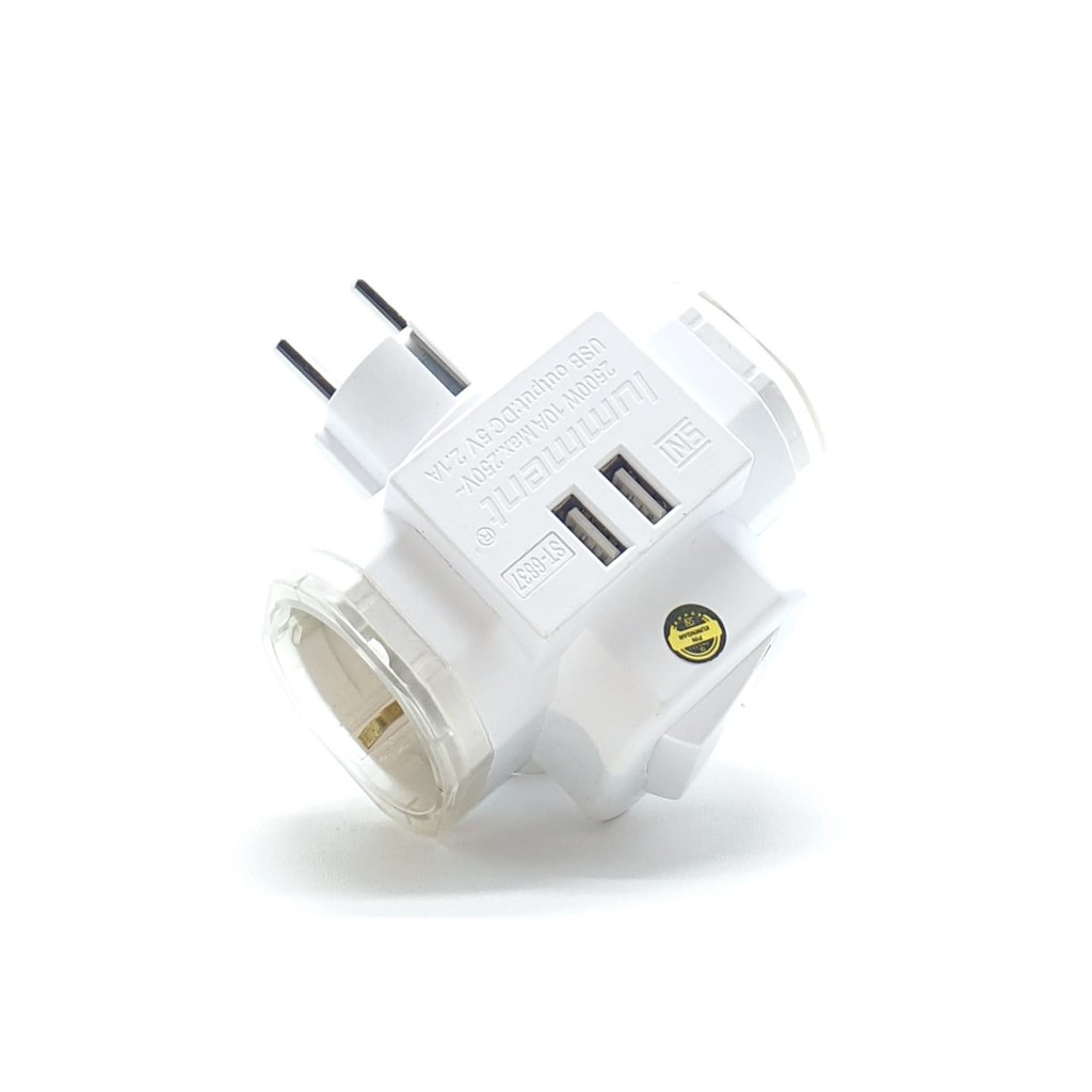 @12 Pcs (1 Kotak) ST-6837 Lumment Steker T Arde Saklar Lampu USB Fast Charging