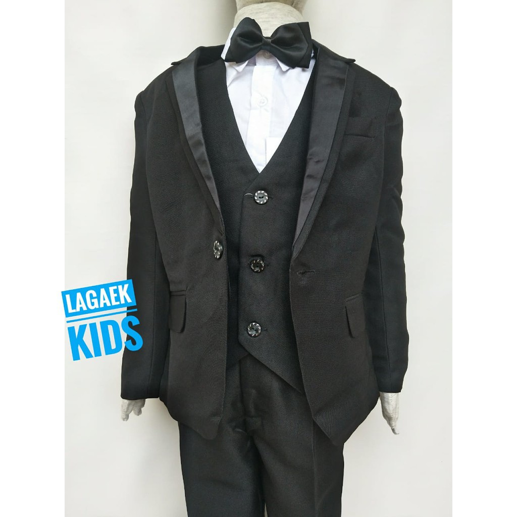 Jas Anak Laki Hitam PREMIUM Usia 1 - 4 Tahun HITAM 8in1 List V - Setelan Pesta Anak Lengkap Tuxedo