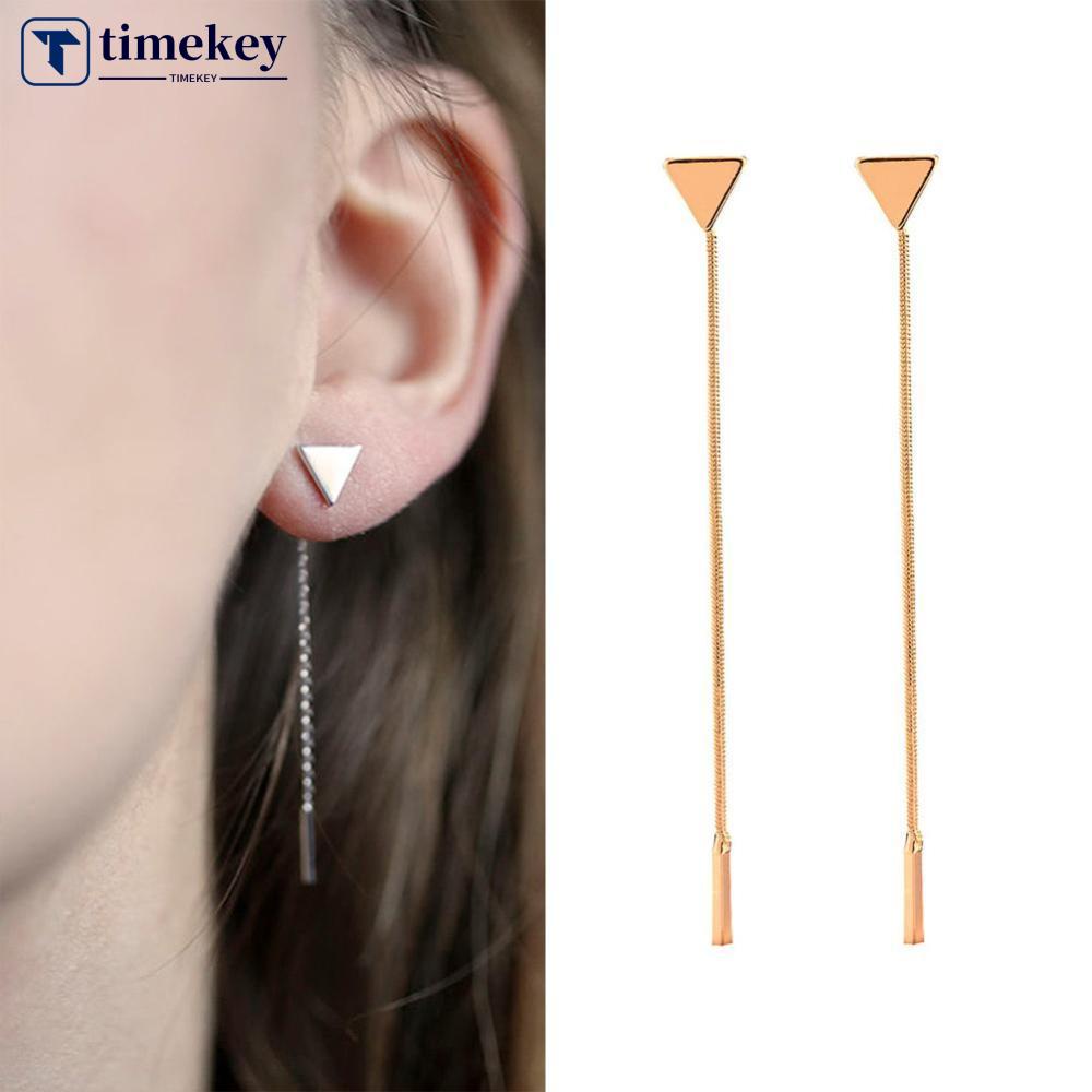 Timekey 1 Pasang Anting Tusuk Gantung Desain Segitigarumbai Gaya Simpleunik Untuk Wanita A4K5