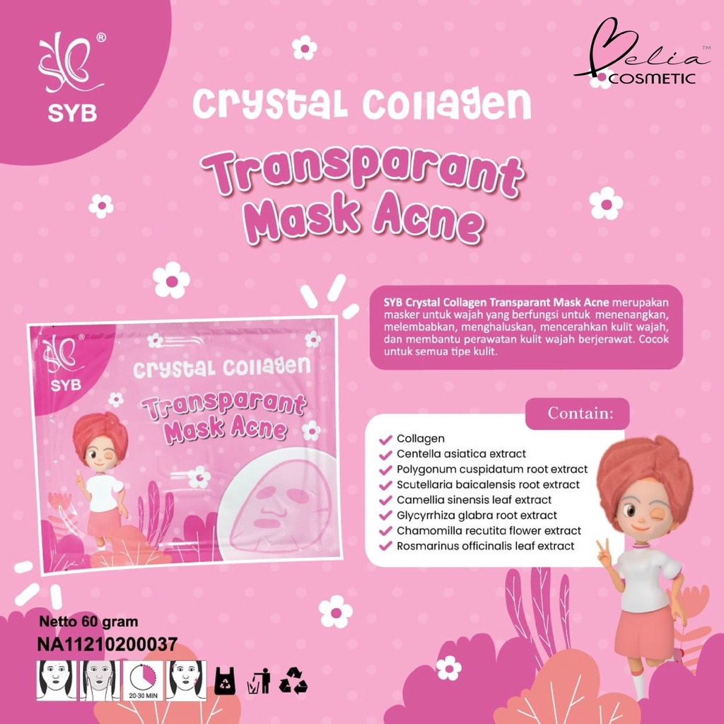 ❤ BELIA ❤ SYB Crystall Collagen Facial Mask 60g | Masker Wajah | Mask Acne | Facial Mask Gold | Sheet Mask | Crystal (BPOM)