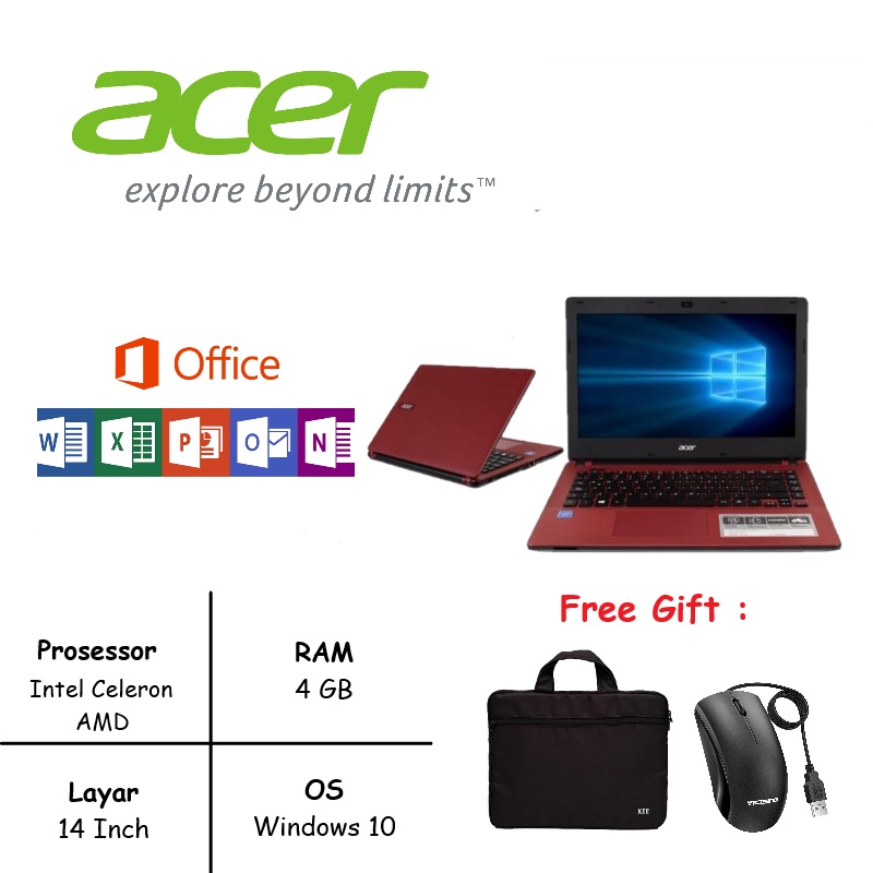 LAPTOP ACER TERMURAH ASPIRE 14 INCI RAM 8GB SSD 256GB WIN10 [FREE TAS&amp;MOUSE]